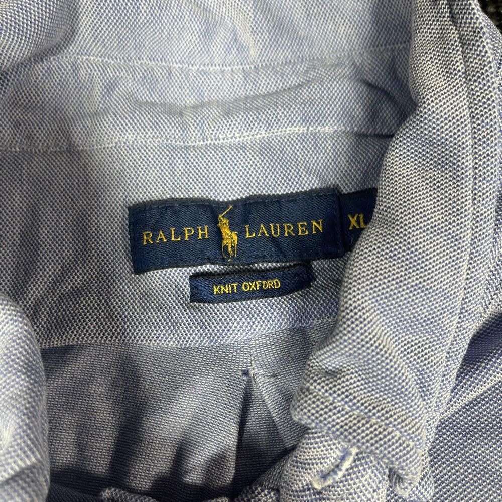 Ralph Lauren Mens Golf Shirt XL Solid Blue‎ Knit Oxford Short Sleeve Classic - Picture 3 of 8